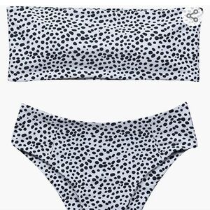 3/$30 Two Piece Bandeau High Waist Cheeky Bikini Monochrome Spotted Swimsuit